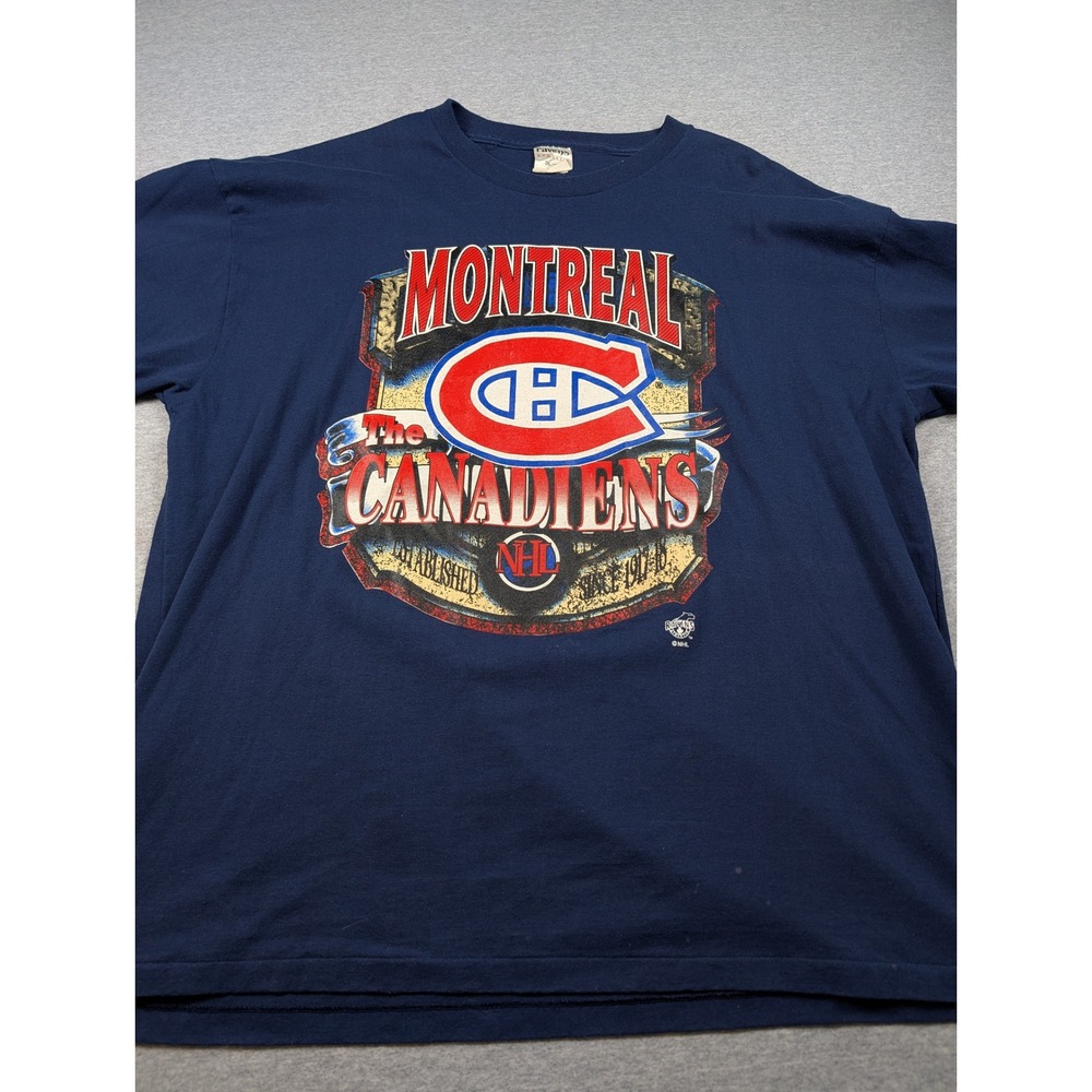 Vintage Montreal Canadiens NHL T-Shirt Ravens Athletic Navy Blue Mens 3XL Canada